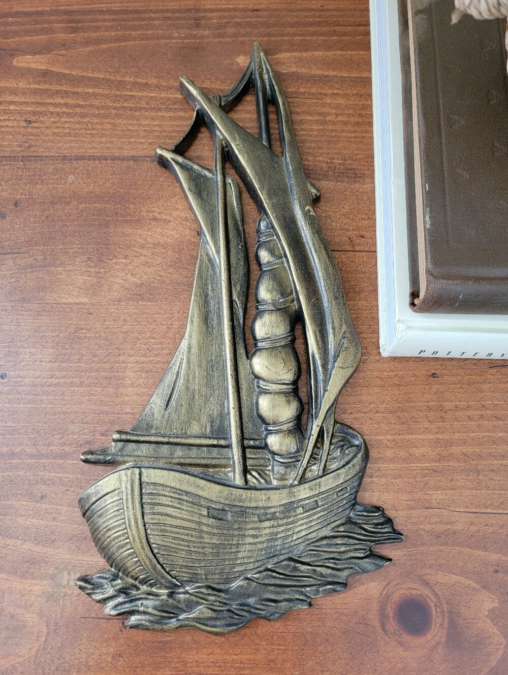 Vintage Kolie USA Metal Sailboat Wall Art Plaque Gold-Tone Gallery Wall